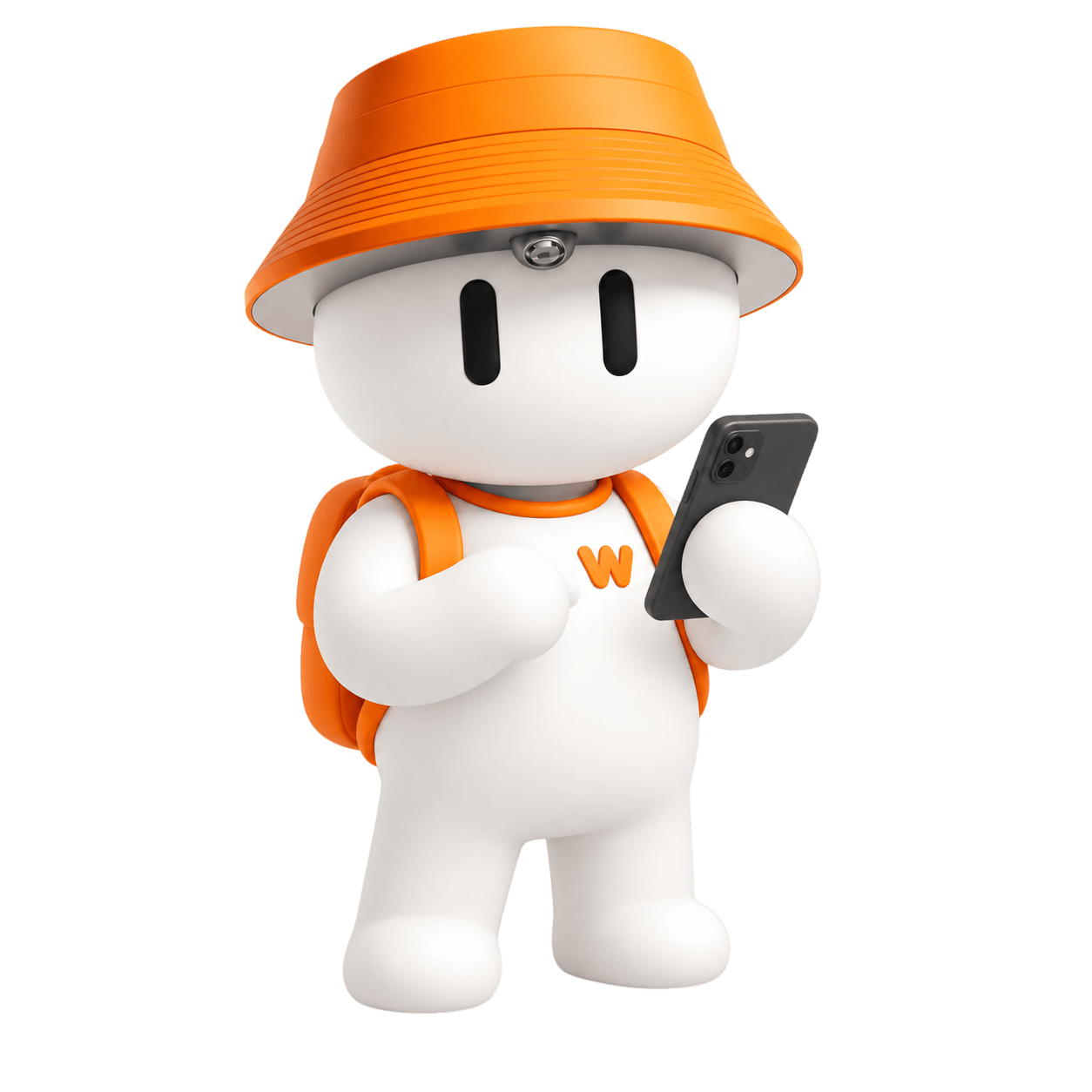 Weblish mascot editing content on a phone