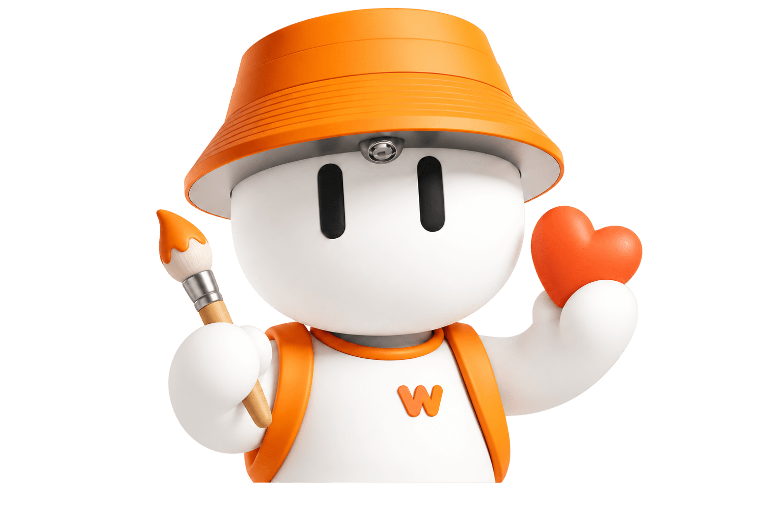 Weblish mascot holding a paintbrush and an orange heart